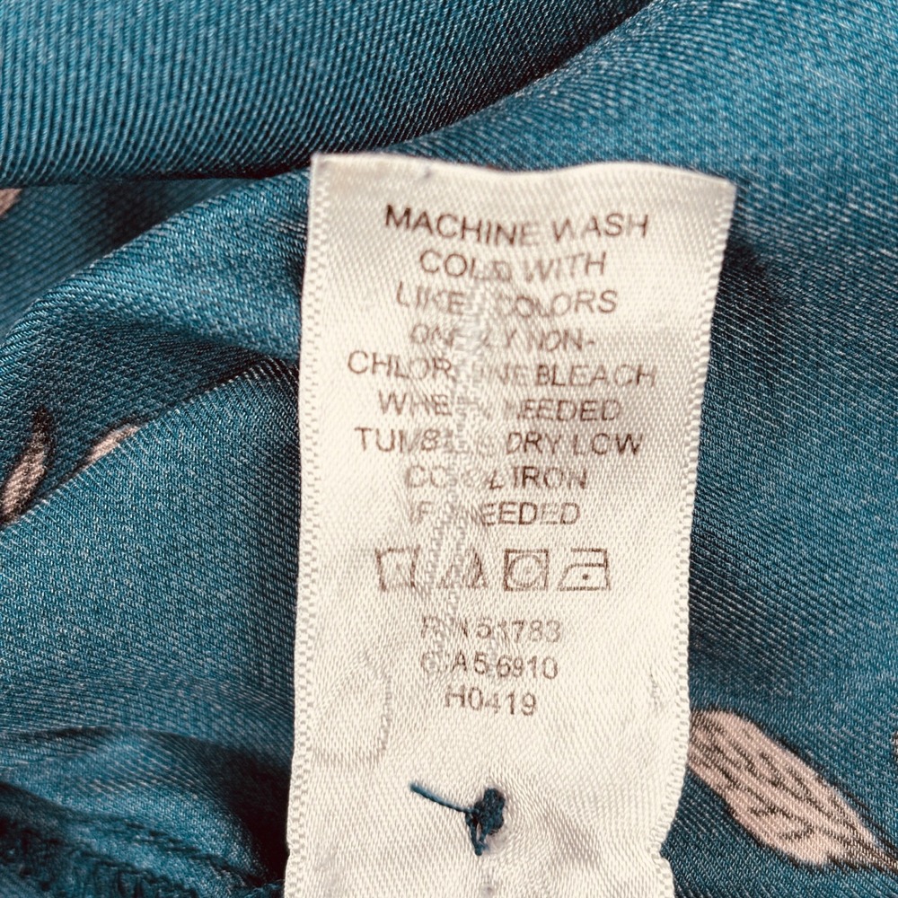 Maurices Floral Bell Sleeve Blouse Teal Tie Neck Button Front Women's‎ 2 - Picture 8 of 13